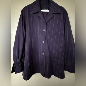 Vintage Linda Allard Ellen Tracy Wool Shacket Shirt Jacket 6 Purple Pin Striped